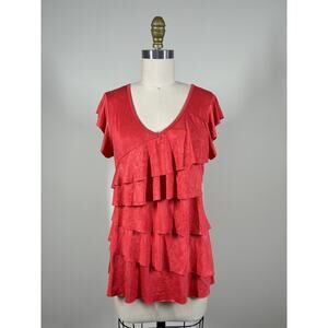 Vintage Y2K Baby Tee Top Medium Red Ruffled Tiered Vamp Whimsigoth Stretchy